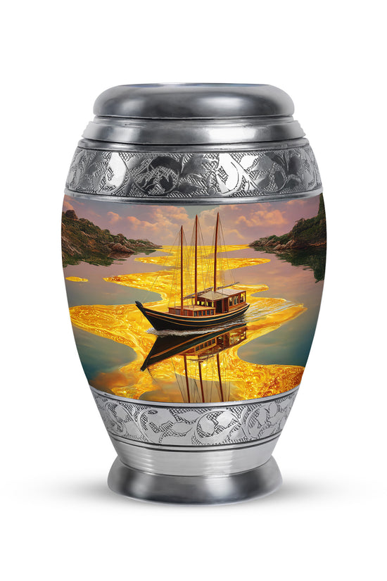 Gold Boat Cremation Urns - Imperial Remembrance 10-inch, 200 cu in - Karyliz