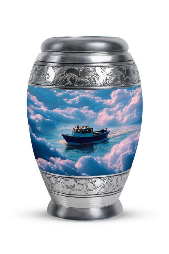 Blue Boat Legacy Cremation Urns for Human Ashes - 10-inch, 200 cu in - Karyliz