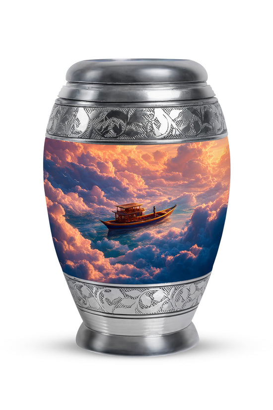 Graceful Red Boat Commemoration Urn for Human Ashes - 10-inch, 200 cu in - Karyliz