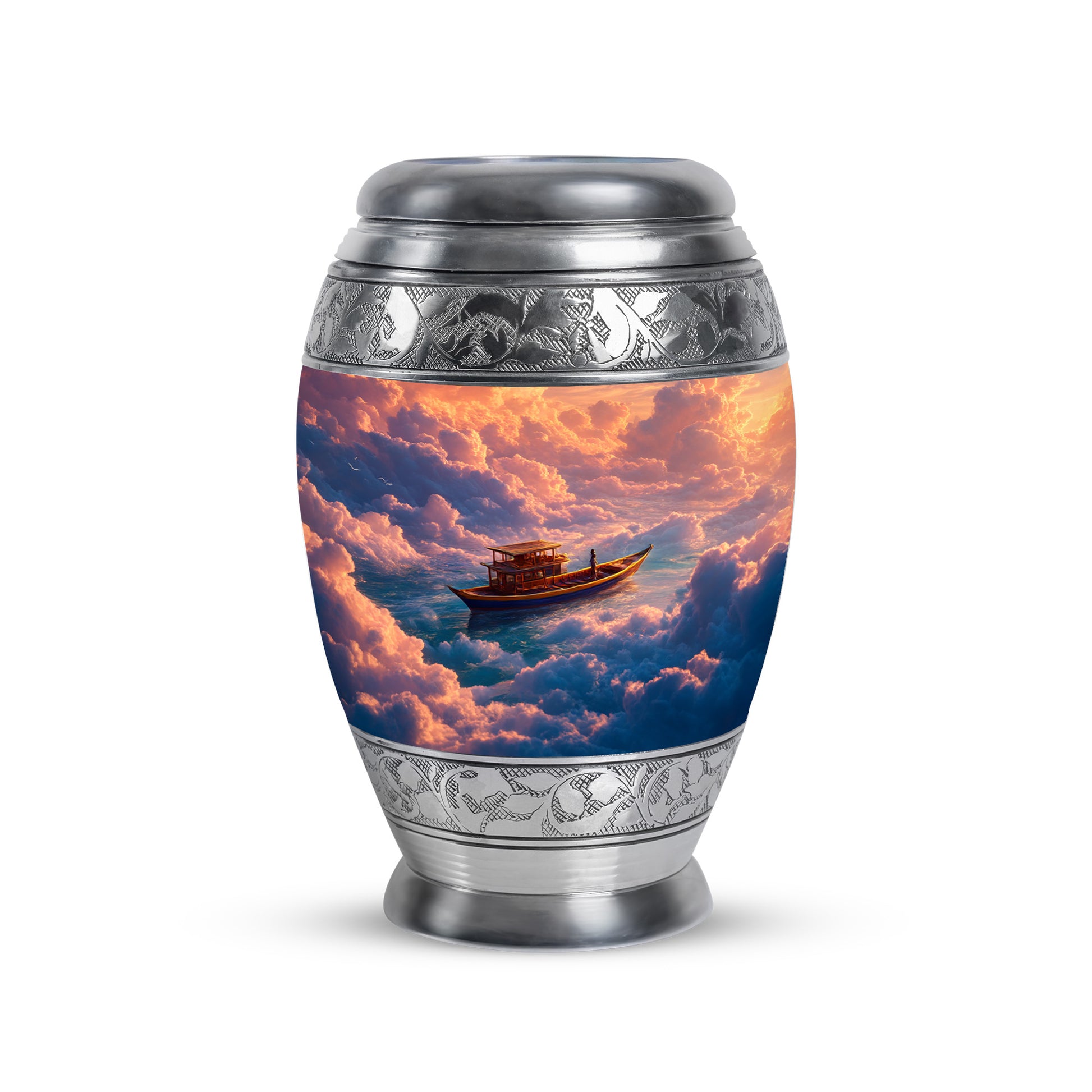 Graceful Red Boat Commemoration Urn for Human Ashes - 10-inch, 200 cu in - Karyliz