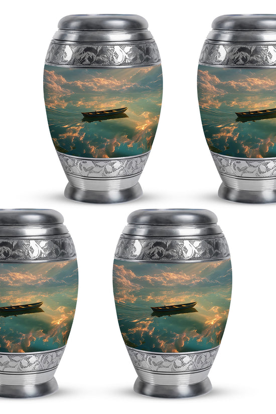 Ebony Boat Cremation Urn urn with complimentary velvet bag - regal boat design with crown-inspired accents - 10 inch aluminum urn for cremated remains