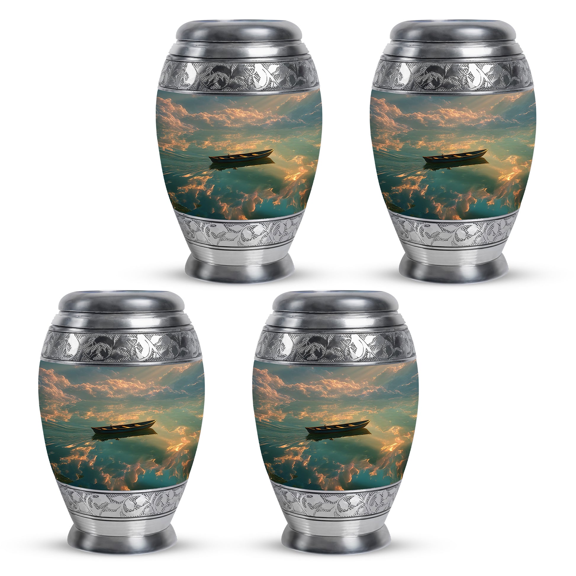 Ebony Boat Cremation Urn urn with complimentary velvet bag - regal boat design with crown-inspired accents - 10 inch aluminum urn for cremated remains