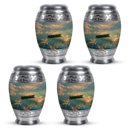 Ebony Boat Cremation Urn urn with complimentary velvet bag - regal boat design with crown-inspired accents - 10 inch aluminum urn for cremated remains