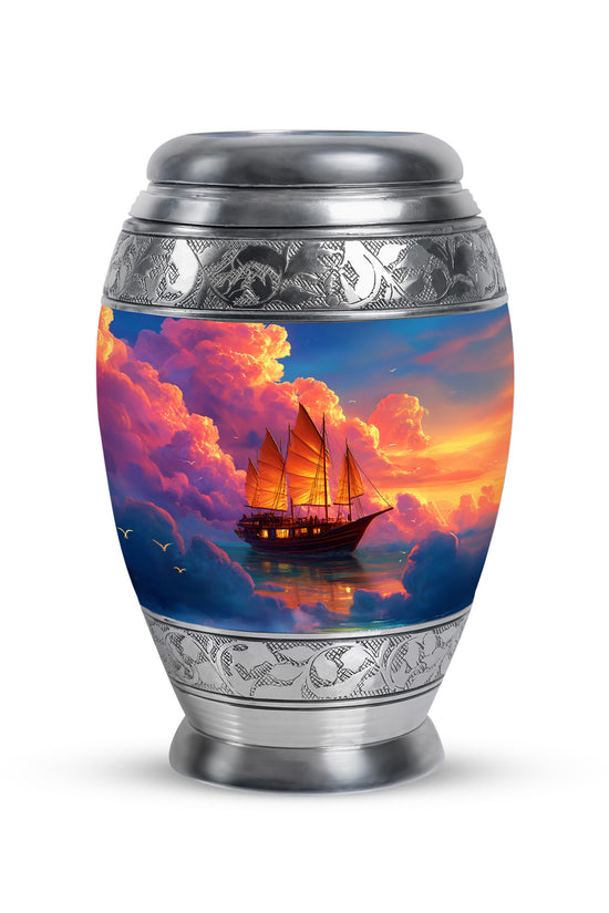 Personalized Boat Cremation Urns - Wondrous Blue 10-inch, 200 cu in - Karyliz
