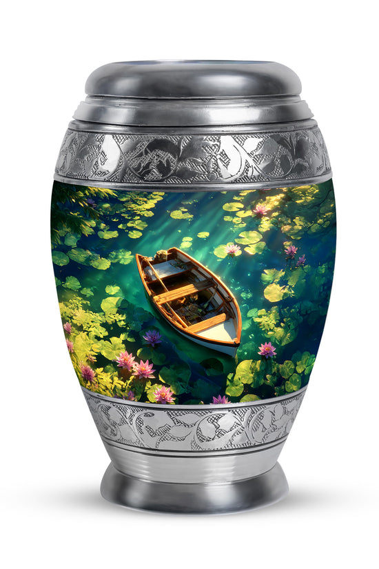 Blue Boat Cremation Urns - Honored Journey 10-inch, 200 cu in - Karyliz