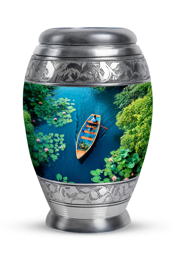Dignified Teal Boat Cremation Urn for Ashes - 10-inch, 200 cu in - Karyliz