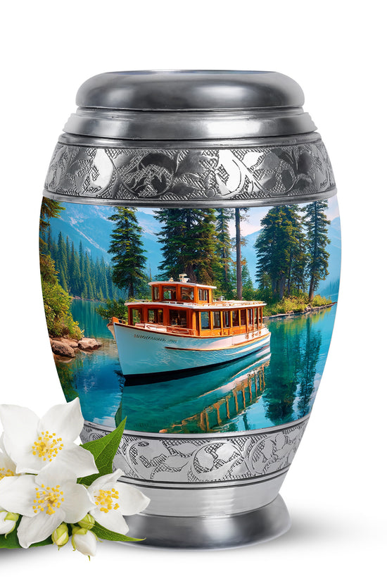 Illustrious Boat Memorial Cremation Urns - Blue 10-inch, 200 cu in - Karyliz