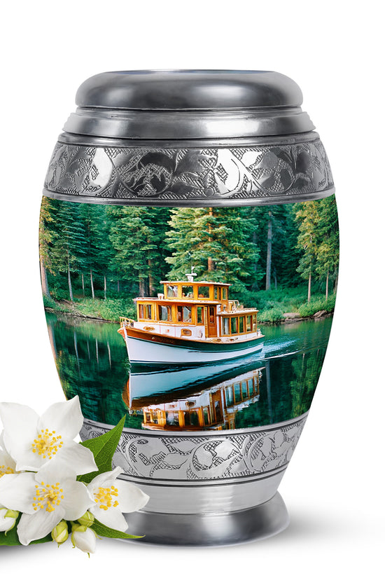 Teal Venerable Boat Cremation Urns for Human Ashes - 10-inch, 200 cu in - Karyliz