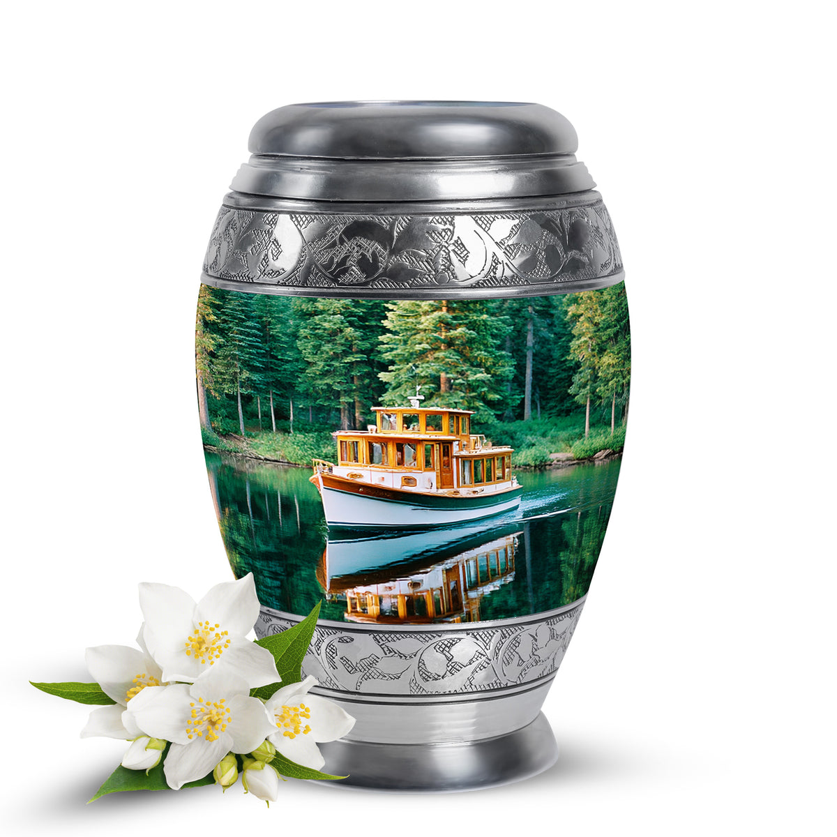 Teal Venerable Boat Cremation Urns for Human Ashes - 10-inch, 200 cu in - Karyliz