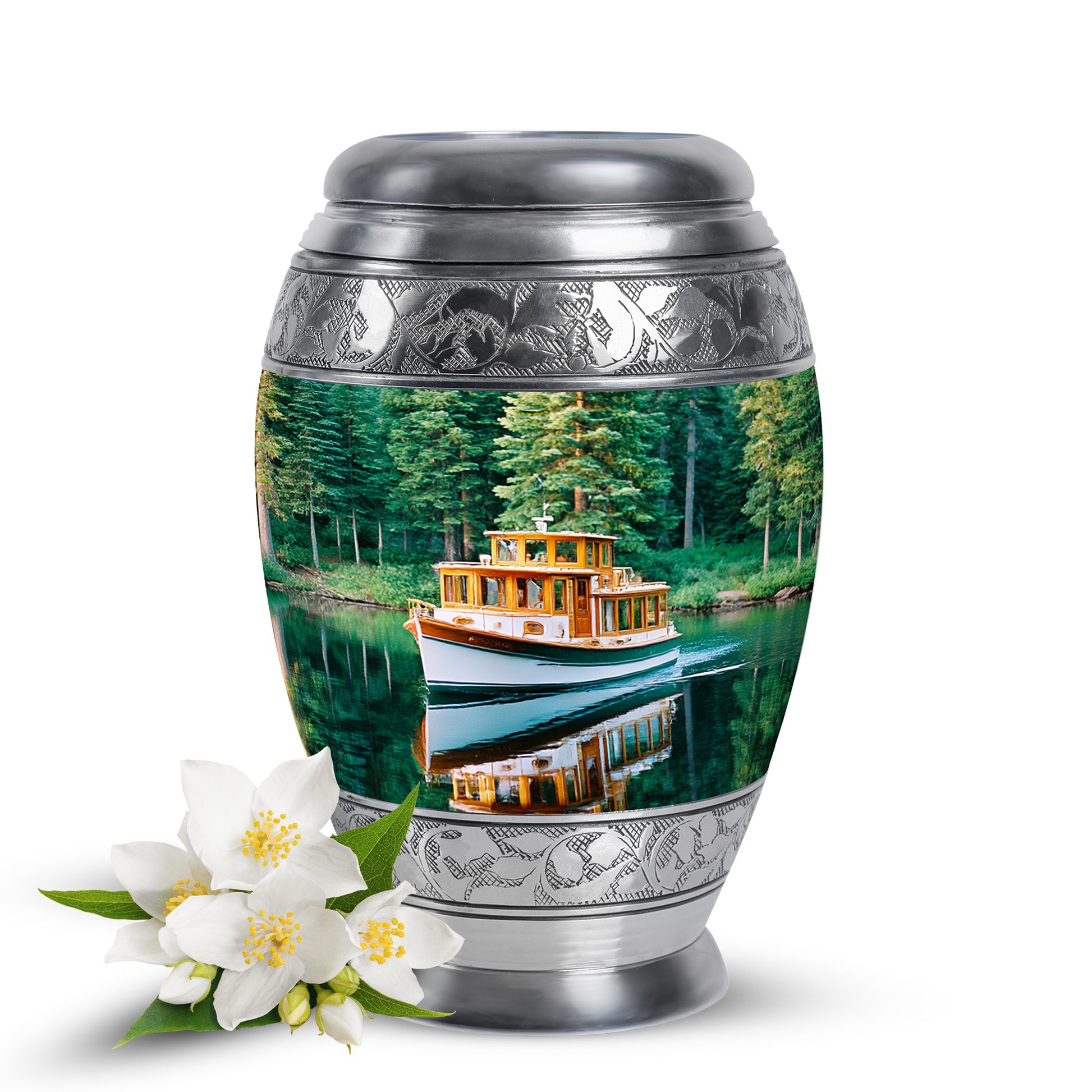 Teal Venerable Boat Cremation Urns for Human Ashes - 10-inch, 200 cu in - Karyliz