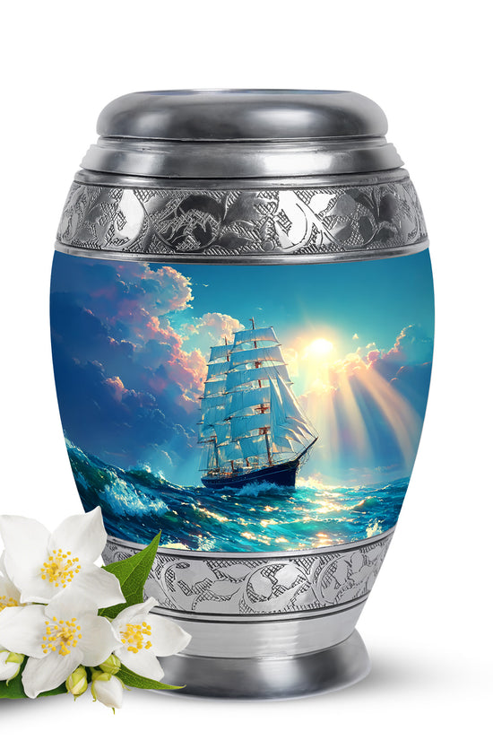 Personalized Boat Cremation Urns - Tranquil Teal 10-inch, 200 cu in - Karyliz