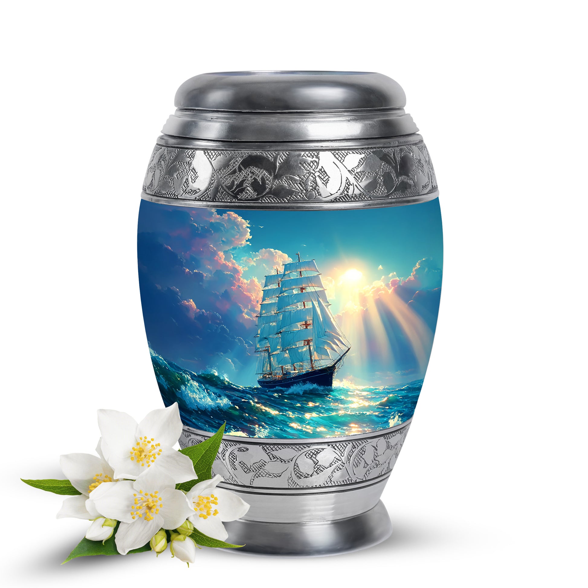Personalized Boat Cremation Urns - Tranquil Teal 10-inch, 200 cu in - Karyliz