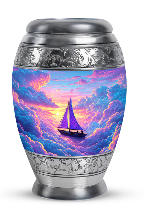 Blue Treasured Boat Cremation Urns for Human Ashes - 10-inch, 200 cu in - Karyliz