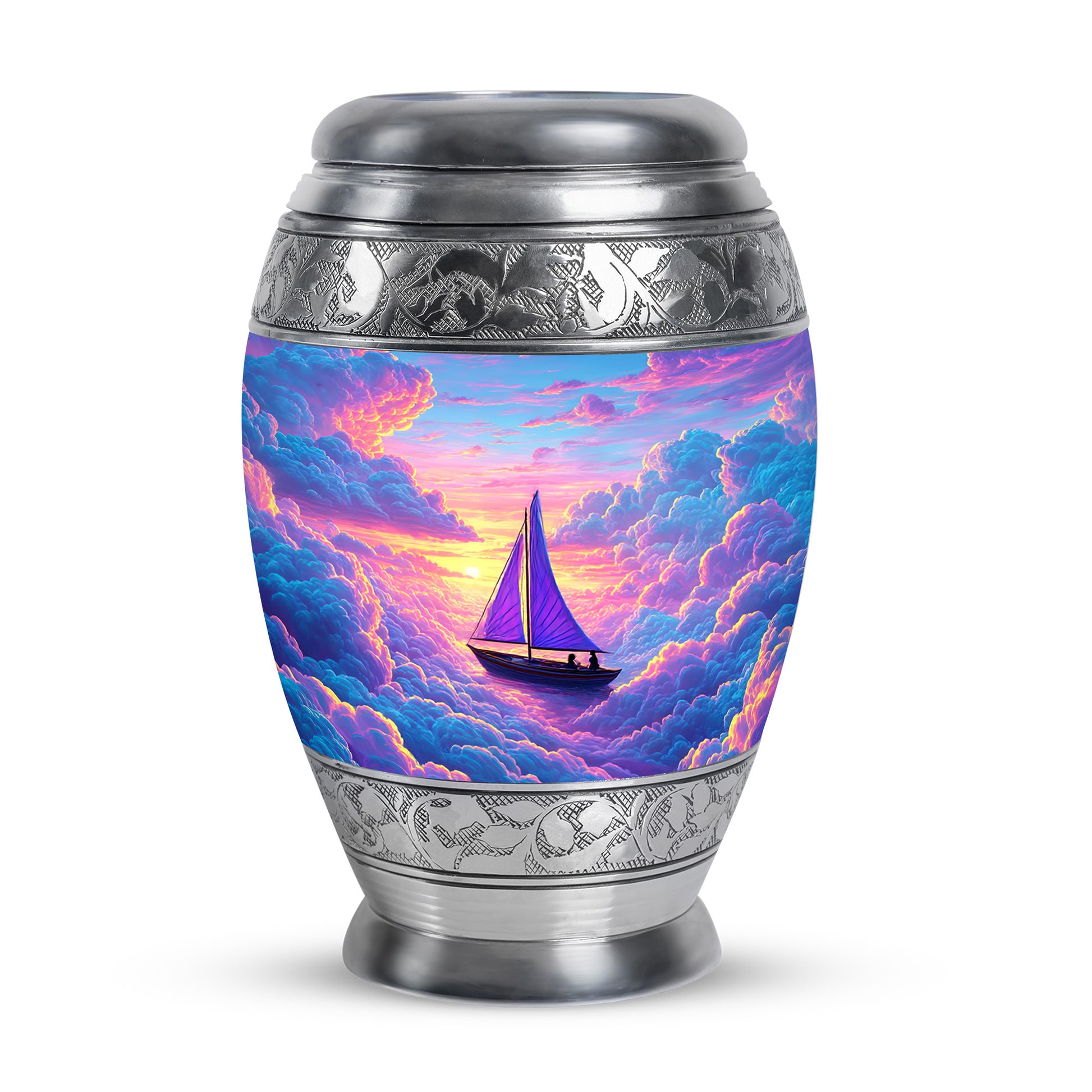 Blue Treasured Boat Cremation Urns for Human Ashes - 10-inch, 200 cu in - Karyliz