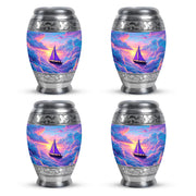 Misty Blue Boat Cremation Urn urn with complimentary velvet bag - regal boat design with crown-inspired accents - 10 inch aluminum urn for cremated remains