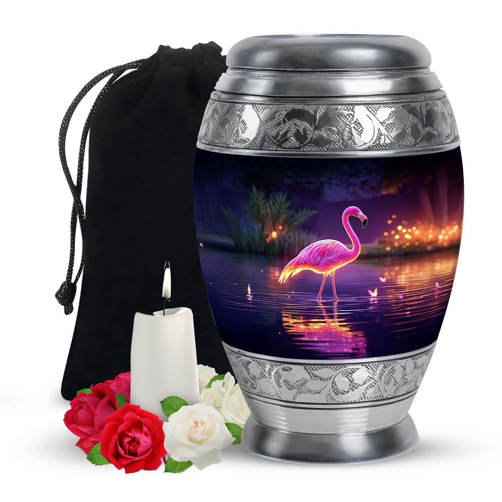 Pink Flamingo Memorial Urn - NIght Scenic Cremation Urns For Ashes
