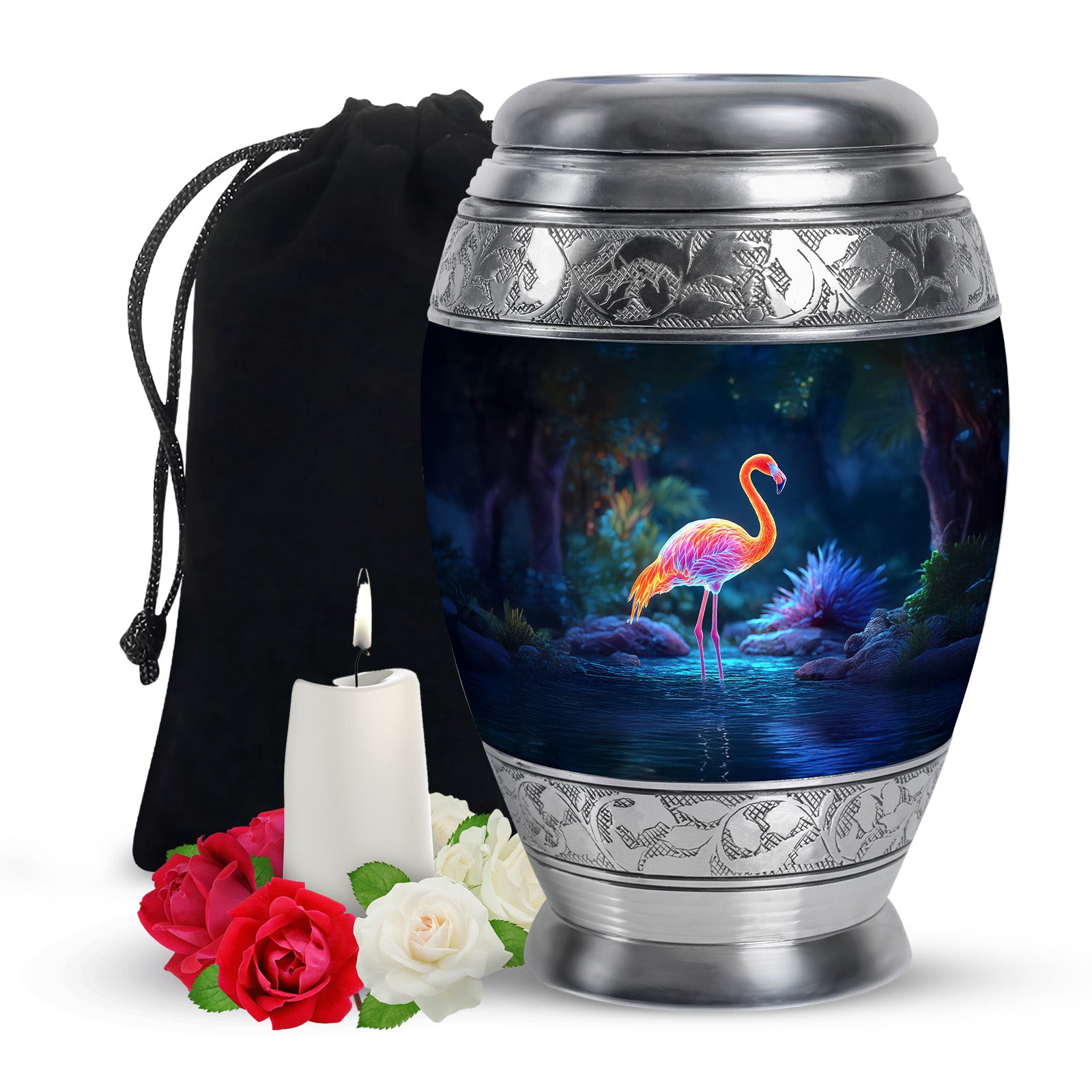 Flamingo In River Scenic Urn - Blue Memorial Urns For Human Ashes