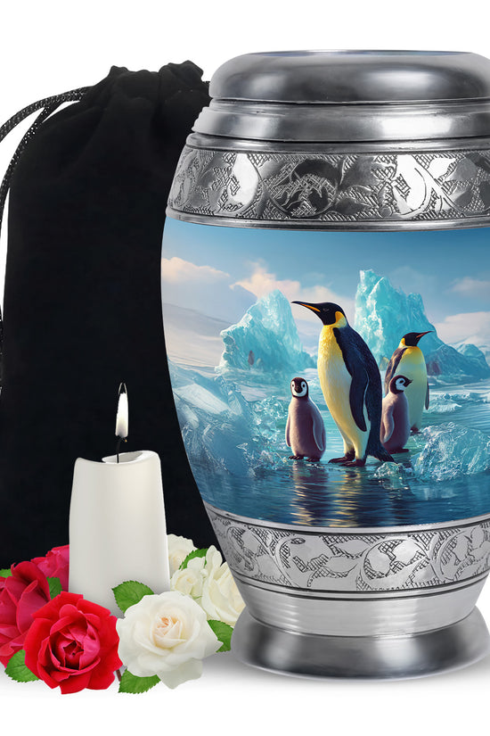 Penguin Family Memorial Urn - Arctic Cremation Urn For Loved Ones