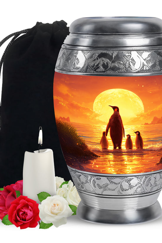 Penguin Family Funeral Urn - Sunset Cremation Urn For Loved Ones