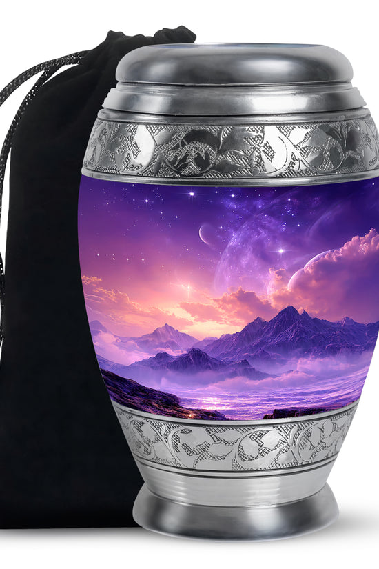 Beautiful Landscape Funeral Urn - Purple Cremation Urn For Human Ashes