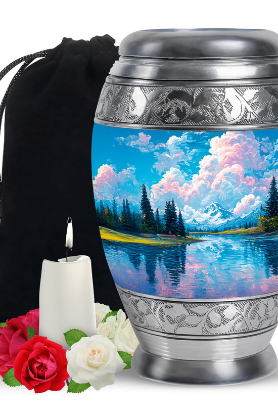 Beautiful Mountain Cremation Urn - Peaceful Nature Memorial Urn For Human Ashes