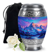 Snow Mountain Landscape Urn - Beautiful Sunset Memorial Urn For Human Ashes