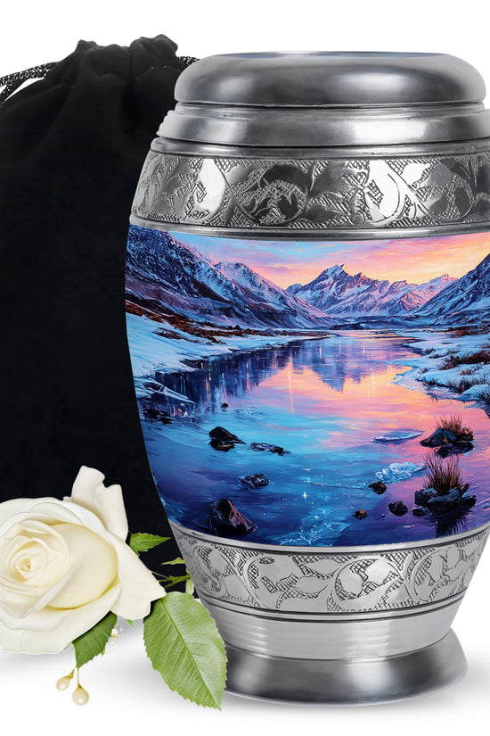 Snow Lake Memorial Urn For Ashes - Mountain Funeral Urn For Burial