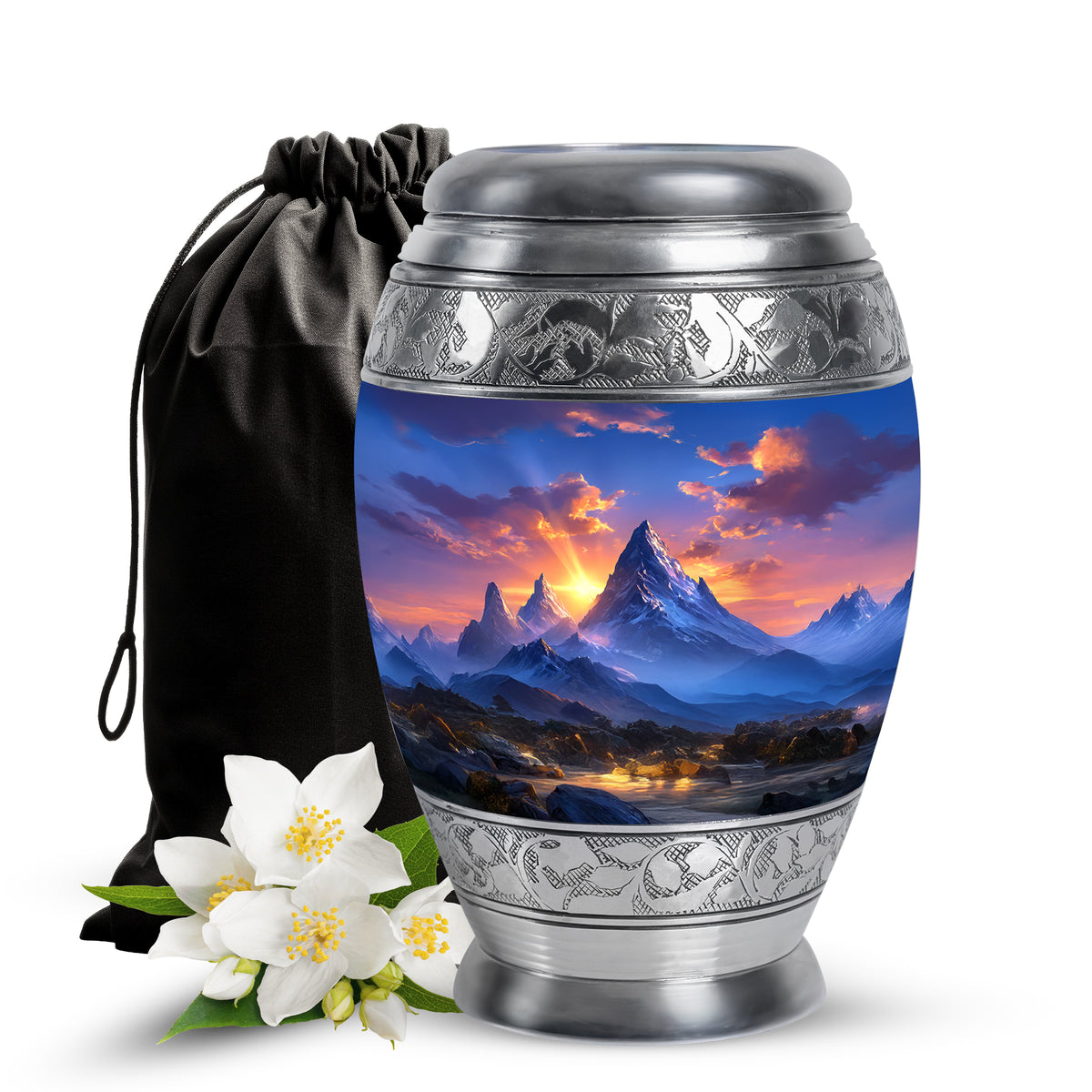 Beautiful Sunset Mountain Cremation Urn - Serene Aluminium Funeral Urn For Adult Ashes