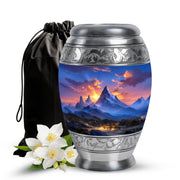 Beautiful Sunset Mountain Cremation Urn - Serene Aluminium Funeral Urn For Adult Ashes