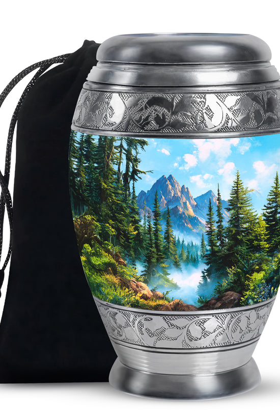 Forest Mountain Funeral Urn - Peaceful Nature Memorial Urn For Human Ashes