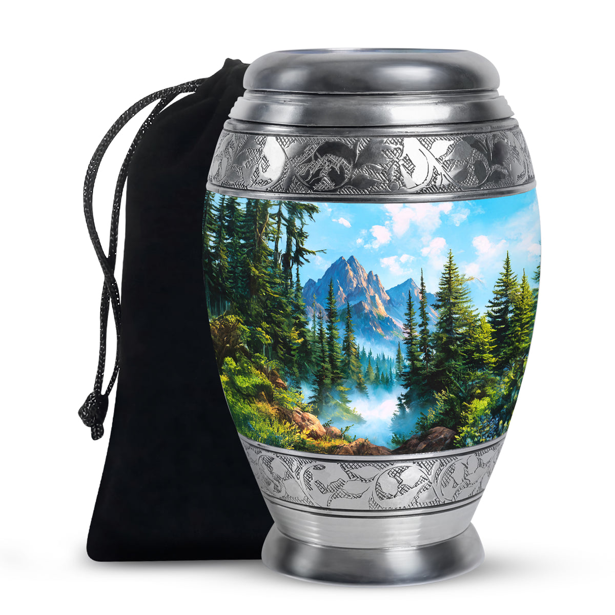 Forest Mountain Funeral Urn - Peaceful Nature Memorial Urn For Human Ashes