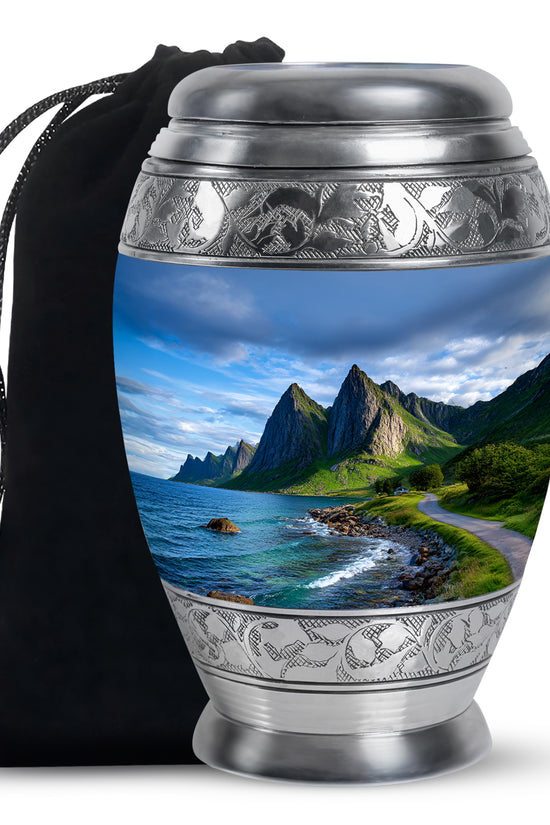Mountain Lake Cremation Urn - Scenic Nature Memorial Urn For Burial