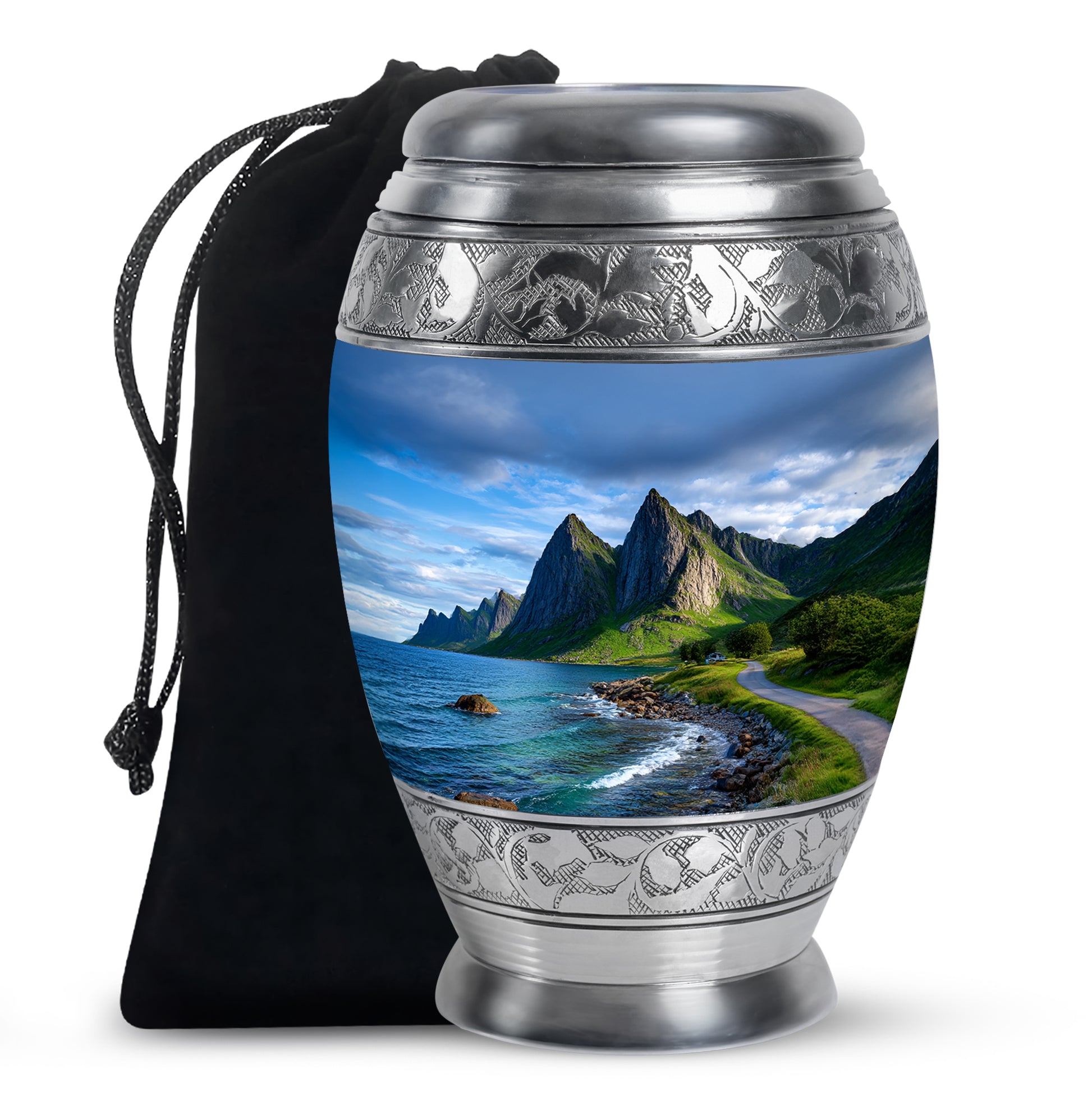 Mountain Lake Cremation Urn - Scenic Nature Memorial Urn For Burial