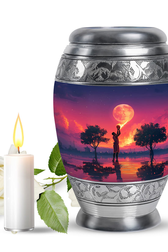 Blue Basketball Devotion Cremation Urns for Human Ashes - 10-inch, 200 cu in - Yatskia