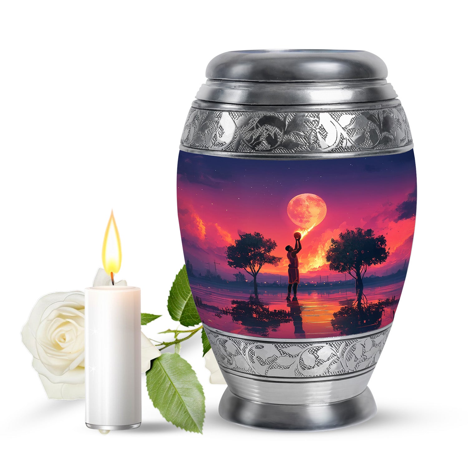 Blue Basketball Devotion Cremation Urns for Human Ashes - 10-inch, 200 cu in - Yatskia