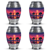Cobalt Blue Basketball Cremation Urn urn with complimentary velvet bag - majestic basketball pattern with filigree border - 10 inch aluminum urn for cremated remains