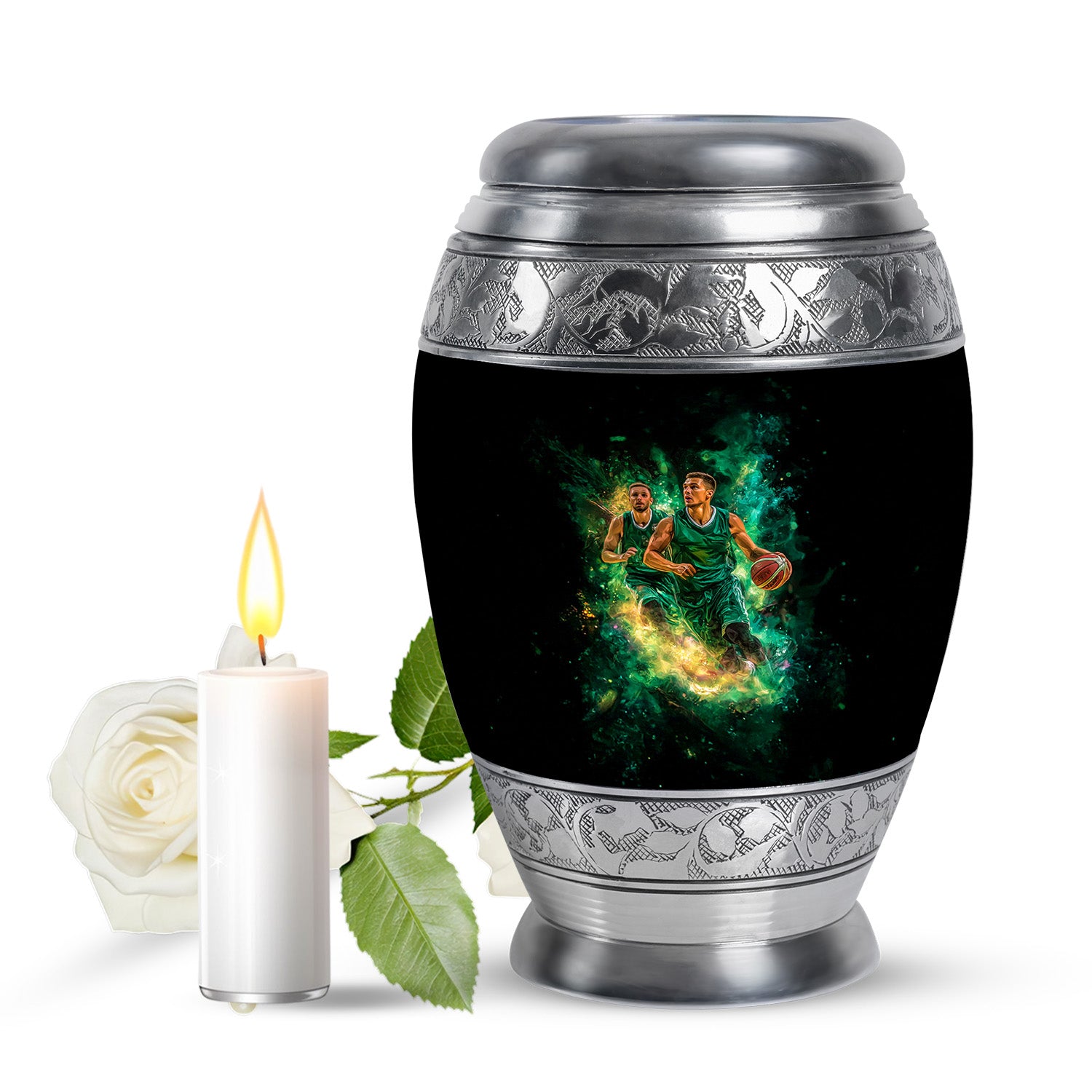 Black Basketball Cremation Urns - Opulent Legacy 10-inch, 200 cu in - Yatskia
