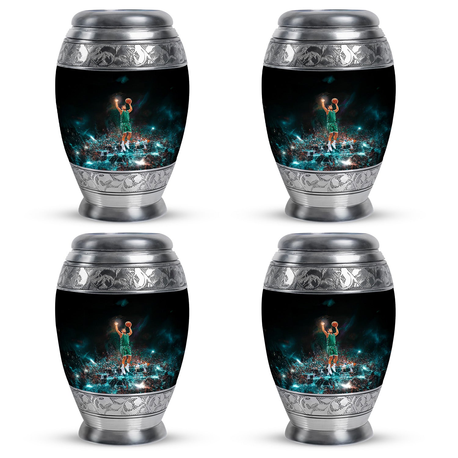 Deep Black Basketball Cremation Urn urn with complimentary velvet bag - regal basketball design with crown-inspired accents - 10 inch aluminum urn for cremated remains