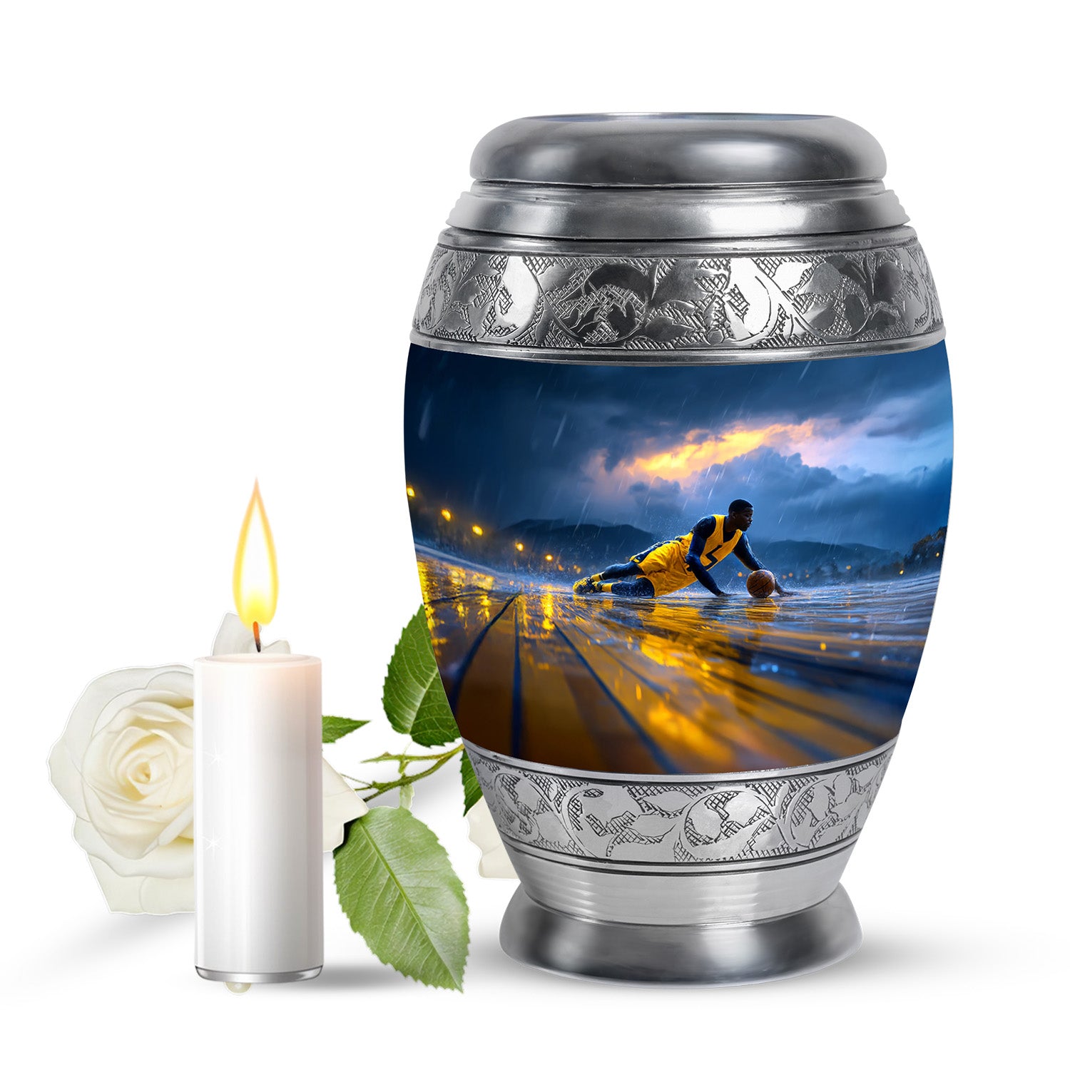 Personalized Elegant Basketball Cremation Urns - Blue 10-inch, 200 cu in - Yatskia