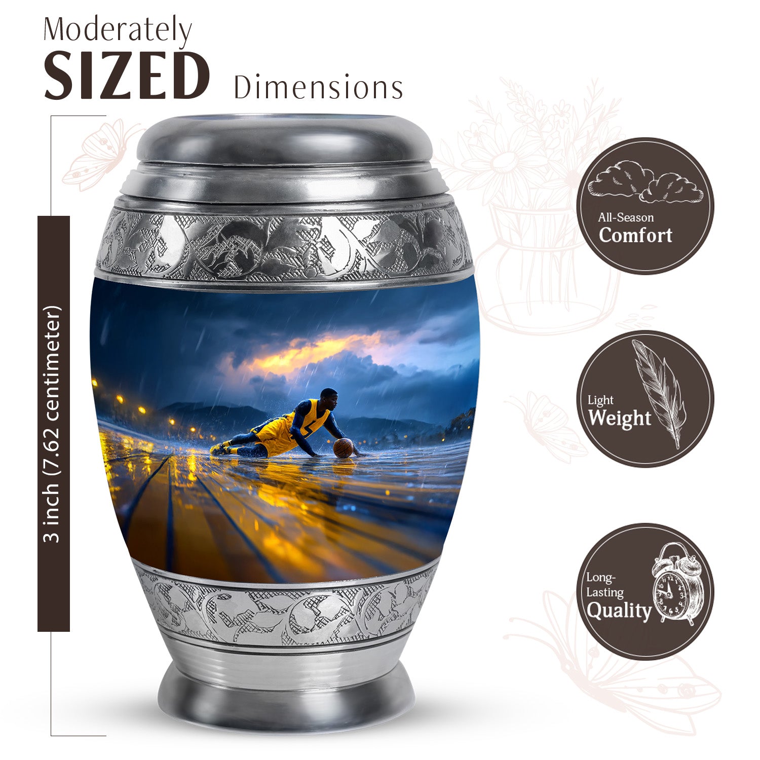 Icy Blue Basketball Cremation Urn lifestyle display on memorial shelf - regal basketball design with crown-inspired accents - mini keepsake memorial for portion of cremation ashes