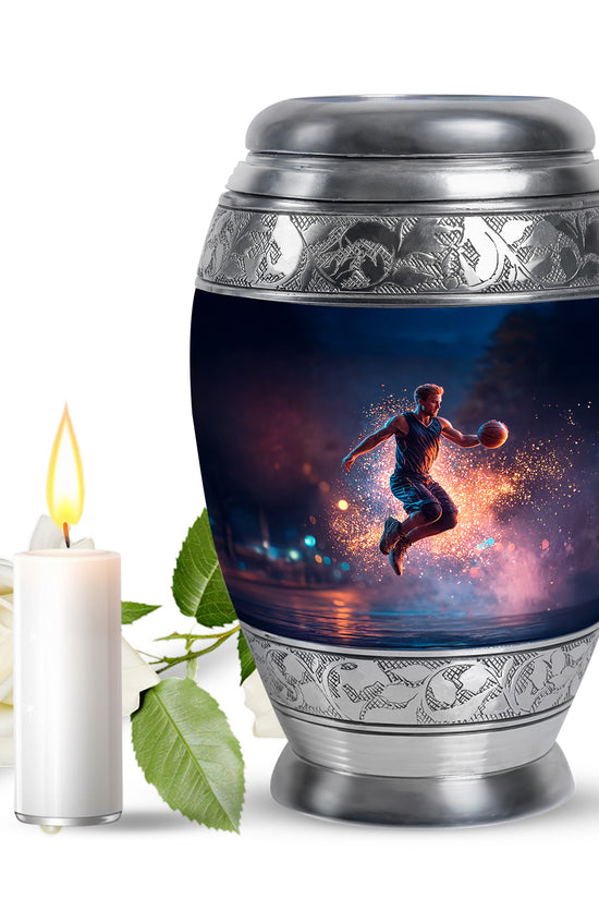 Blue Venerable Basketball Cremation Urns for Human Ashes - 10-inch, 200 cu in - Yatskia