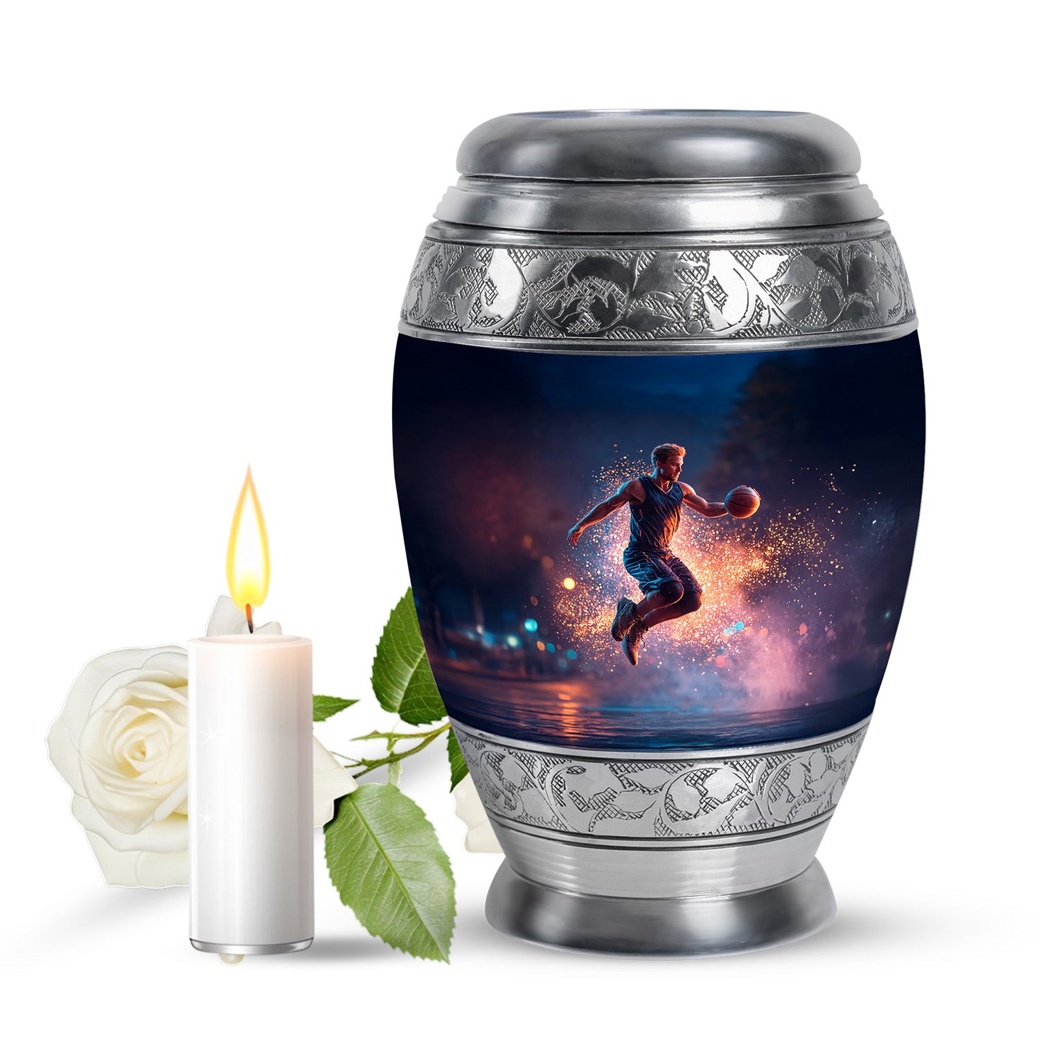 Blue Venerable Basketball Cremation Urns for Human Ashes - 10-inch, 200 cu in - Yatskia