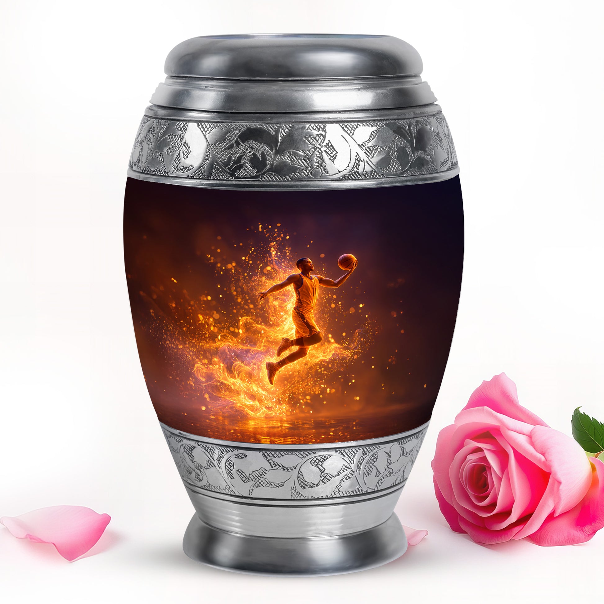Black Basketball Commemoration Cremation Urns for Human Ashes - 10-inch, 200 cu in - Yatskia