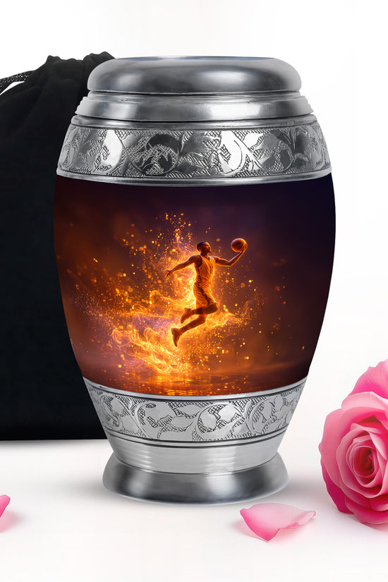 Fire Basketball Funeral Urn - Decorative Cremation Urn For Burial Ashes