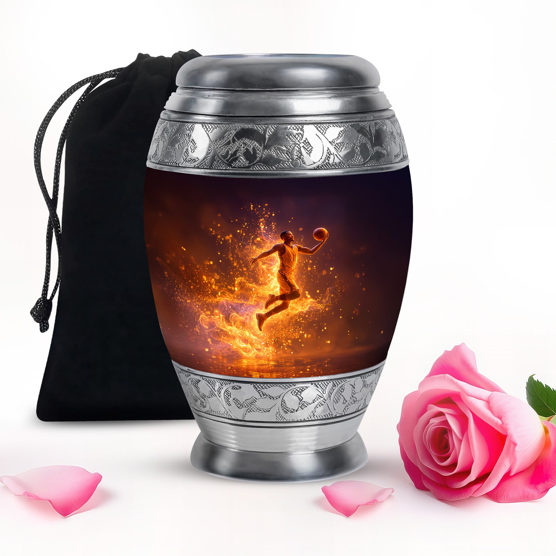 Fire Basketball Funeral Urn - Decorative Cremation Urn For Burial Ashes