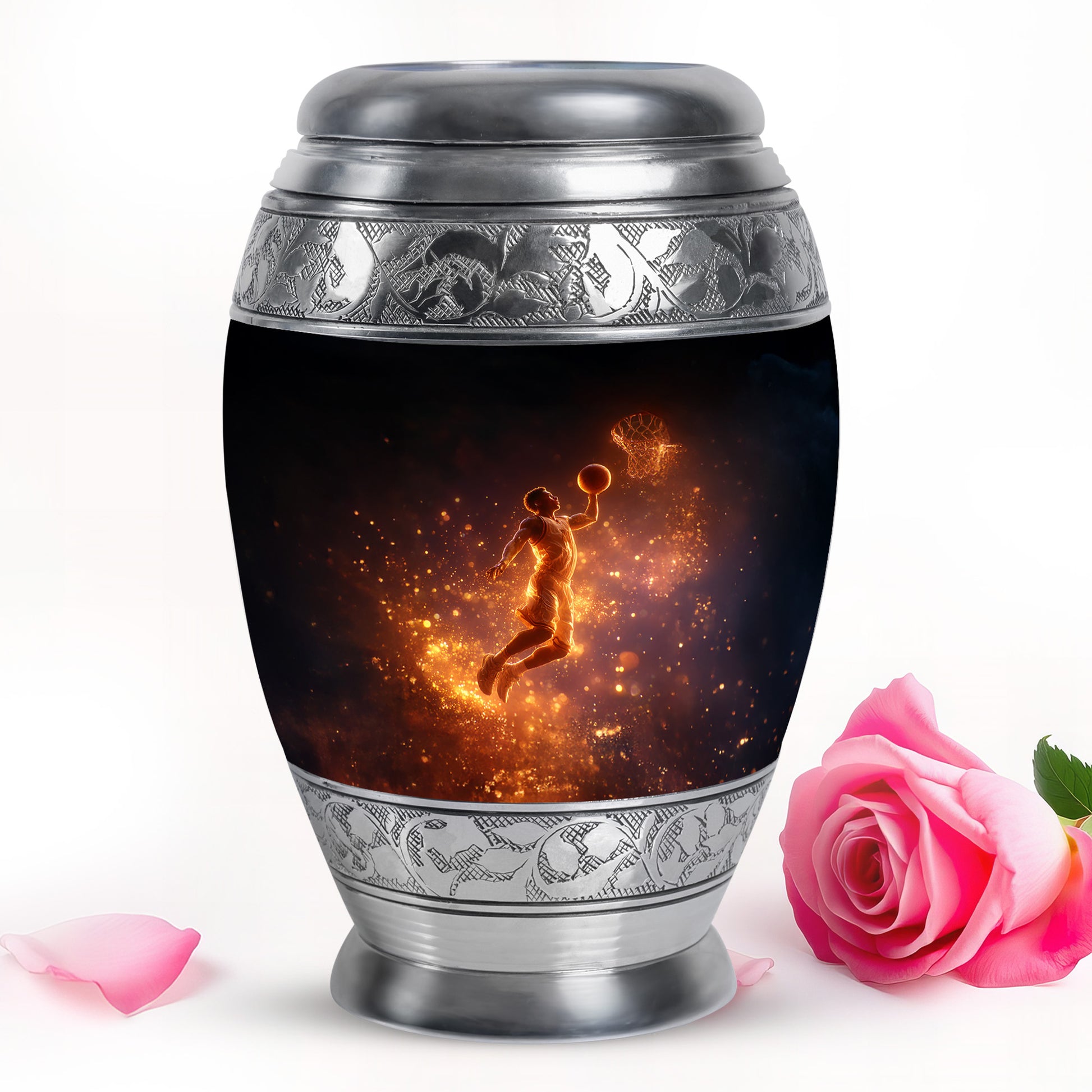 Personalized Black Revered Basketball Cremation Urns for Human Ashes - 10-inch, 200 cu in - Yatskia