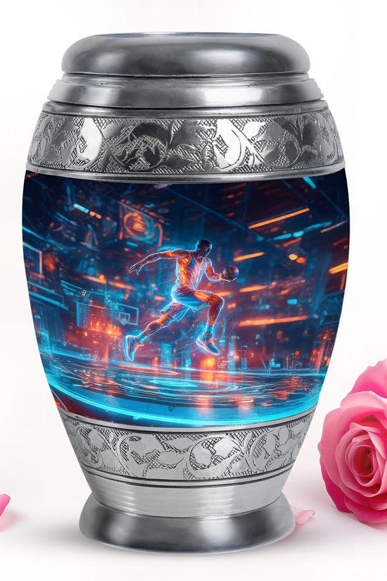 Stunning Blue Basketball Remembrance Urn for Human Ashes - 10-inch, 200 cu in - Yatskia