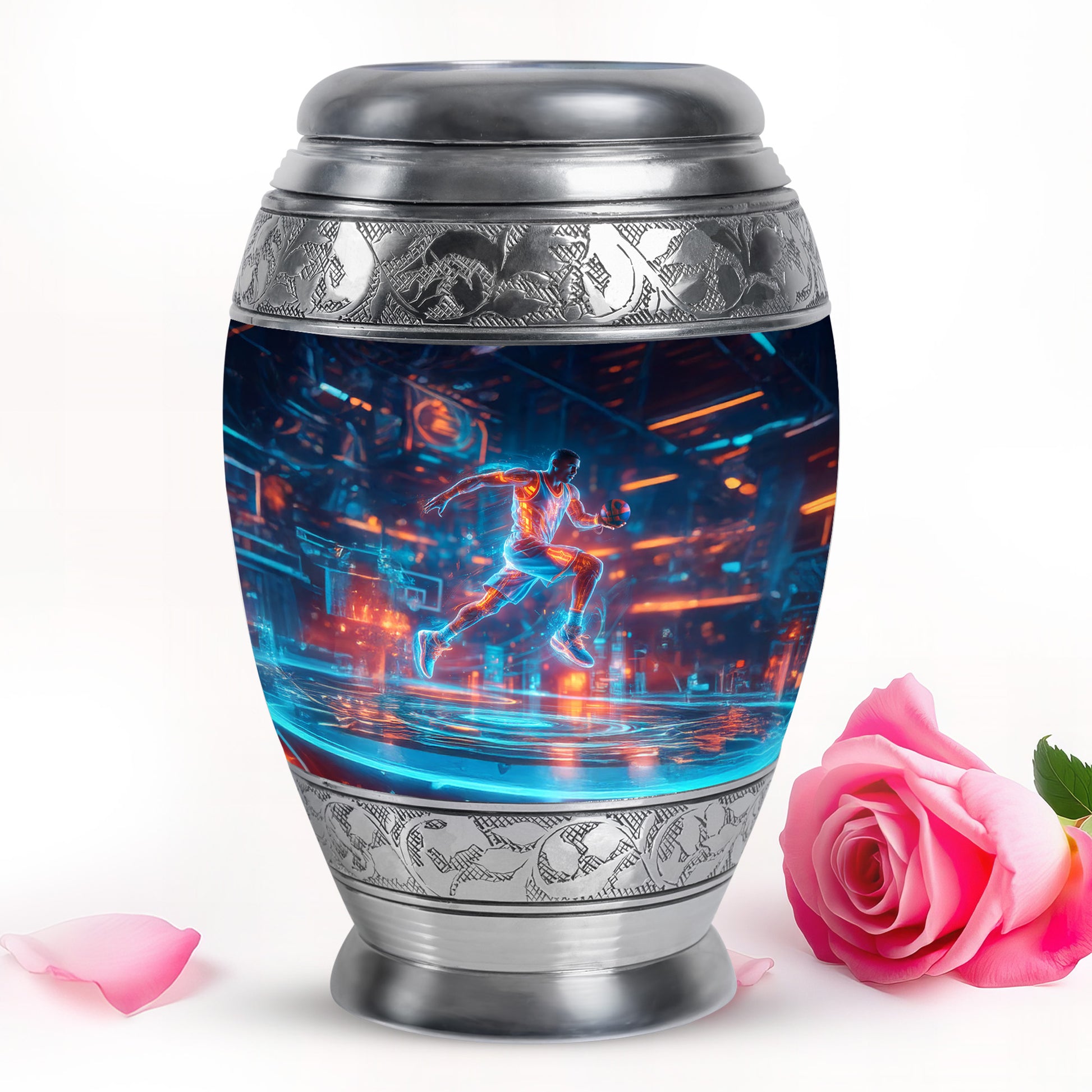 Stunning Blue Basketball Remembrance Urn for Human Ashes - 10-inch, 200 cu in - Yatskia