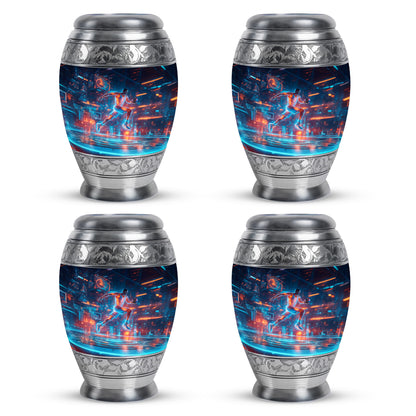 Steel Blue Basketball Cremation Urn urn with complimentary velvet bag - royal basketball engraving with decorative scrollwork - 10 inch aluminum urn for cremated remains