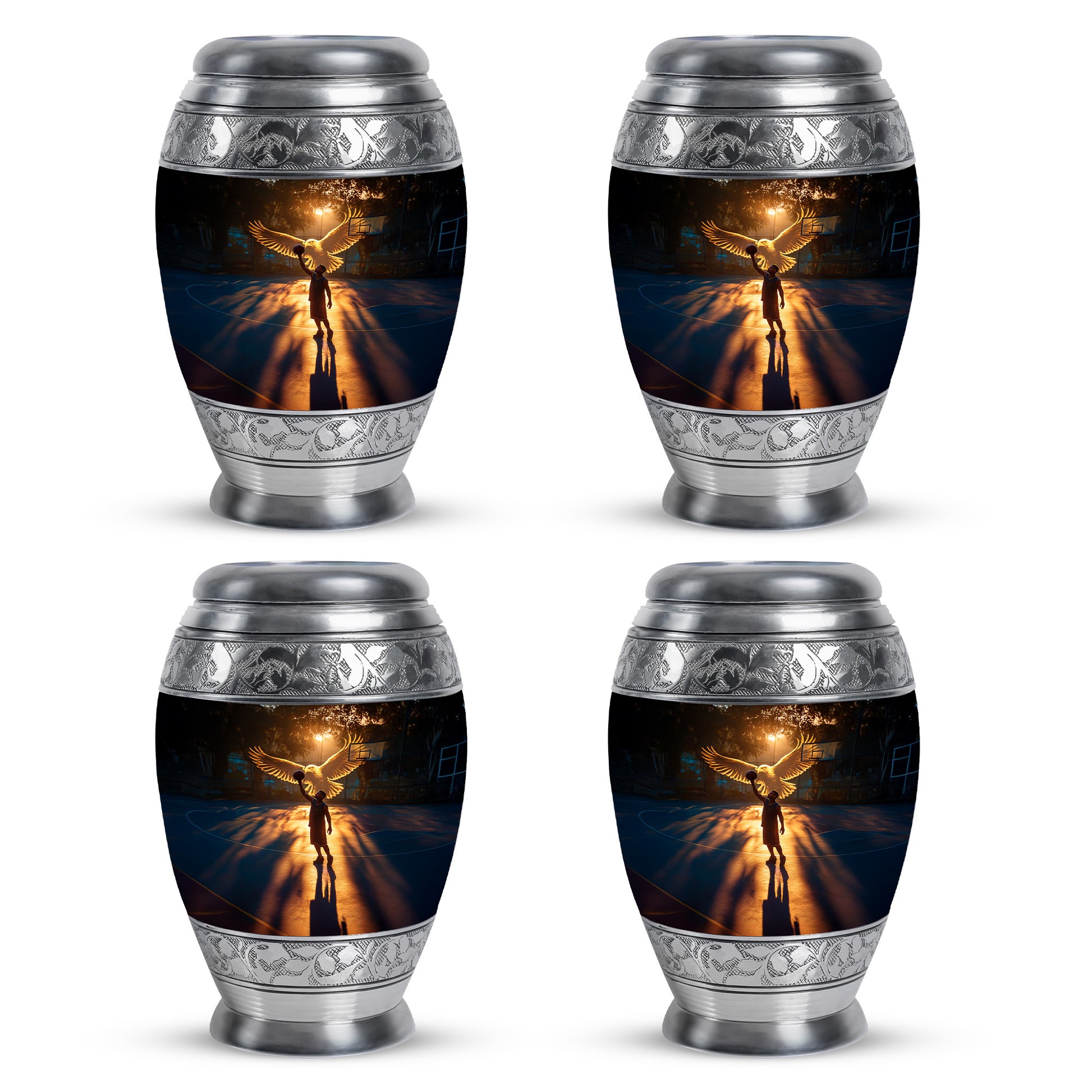 Glossy Black Basketball Cremation Urn urn with complimentary velvet bag - regal basketball design with crown-inspired accents - 10 inch aluminum urn for cremated remains